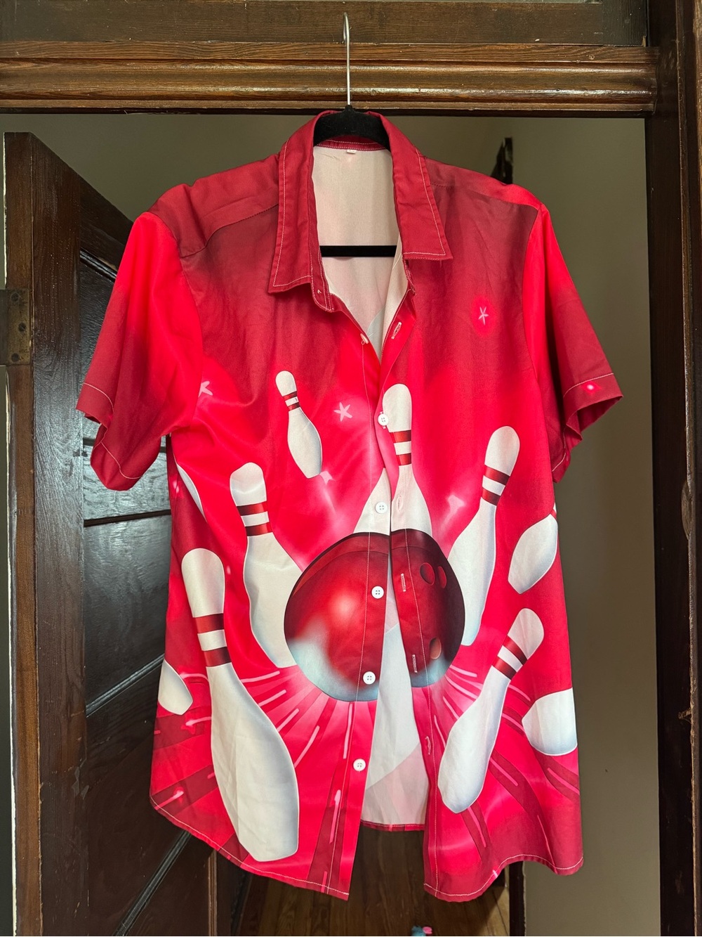 Red Bowling Print Short-Sleeve Shirt